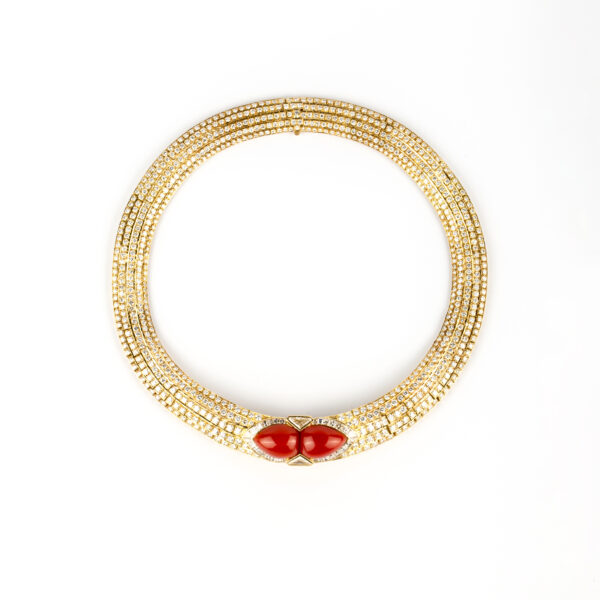 House of Tabbah Coral and Diamond Gold Necklace