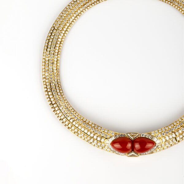 House of Tabbah Coral and Diamond Gold Necklace - Image 2