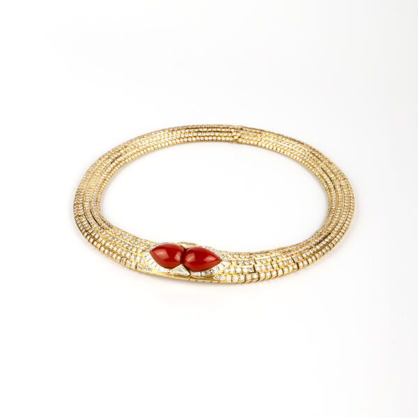 House of Tabbah Coral and Diamond Gold Necklace - Image 3