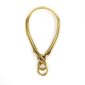 Bulgari Retro Tubogas Style Gold and Ruby Necklace
