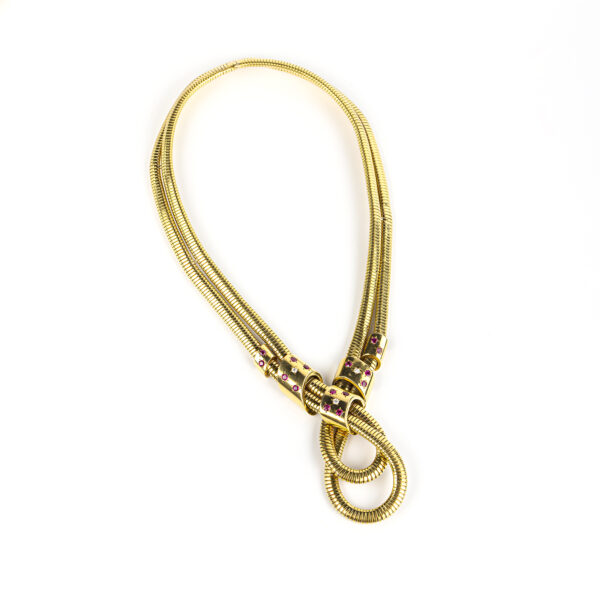 Bulgari Retro Tubogas Style Gold and Ruby Necklace - Image 3