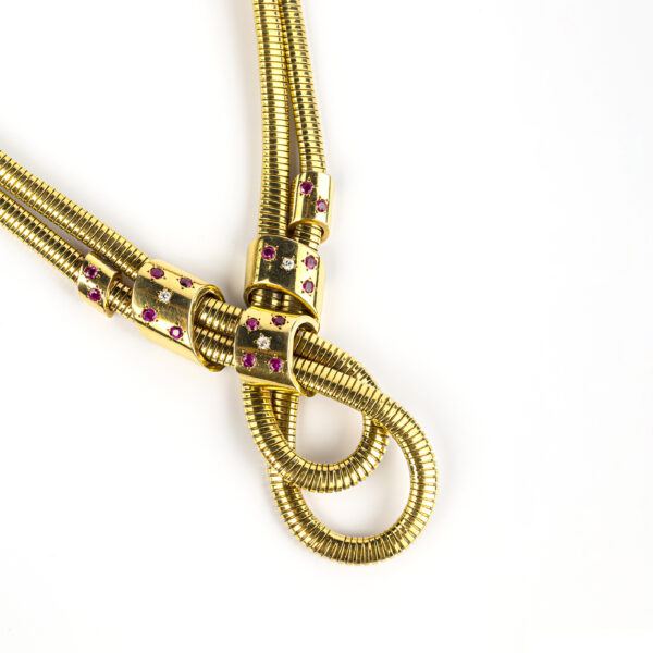Bulgari Retro Tubogas Style Gold and Ruby Necklace - Image 2
