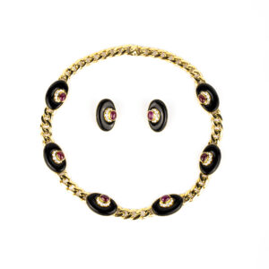 Rare Bulgari Onyx, Ruby and Gold "Half Moon" Set