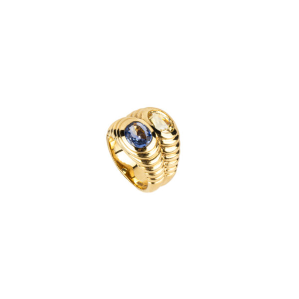 Bulgari Yellow and Blue Sapphire Gold Ring - Image 2