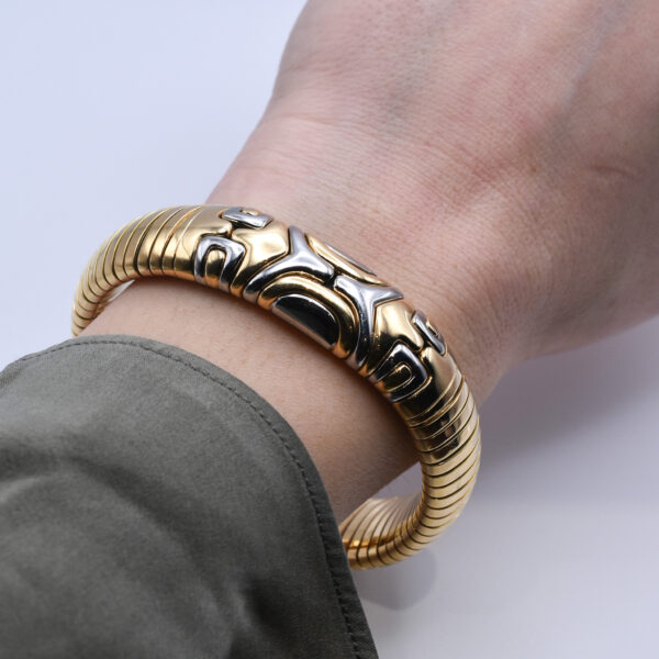 Bulgari 'Alveare' 18k Yellow Gold and Steel Bangle - Image 2