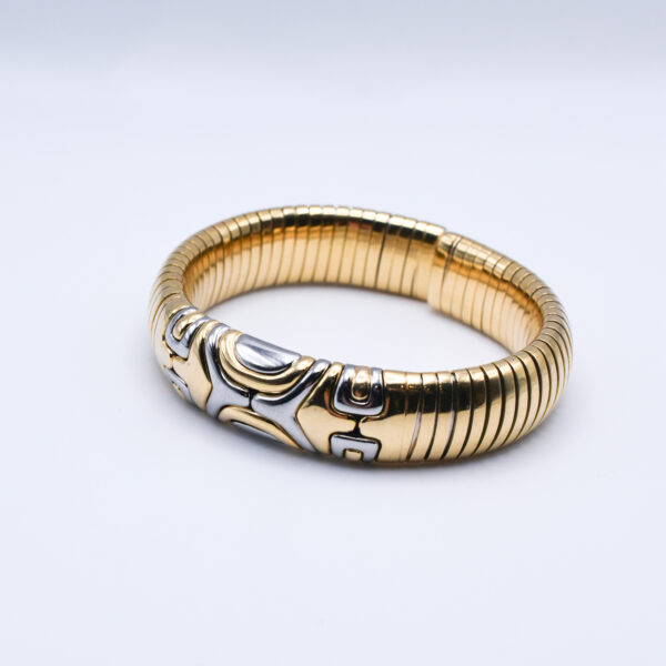 Bulgari 'Alveare' 18k Yellow Gold and Steel Bangle - Image 3