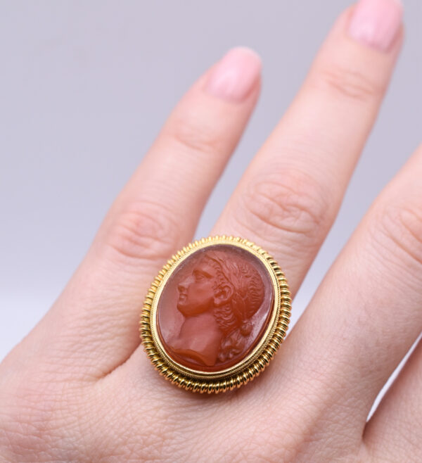 Antique Roman Carnelian Cameo Gold Ring - Image 5