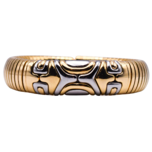 Bulgari 'Alveare' 18k Yellow Gold and Steel Bangle