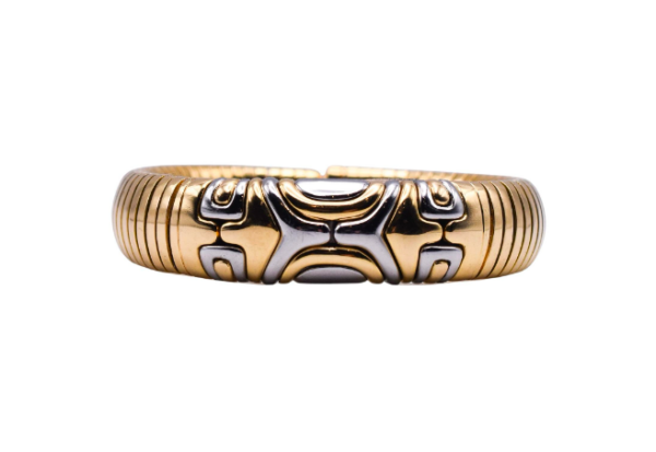 Bulgari 'Alveare' 18k Yellow Gold and Steel Bangle