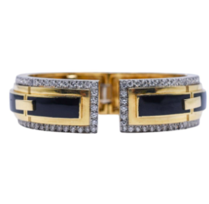 David Webb Black Enamel and Diamond Bangle