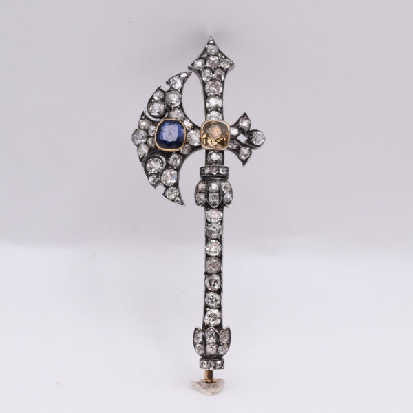 Antique Diamond and Sapphire Axe Brooch - Image 2