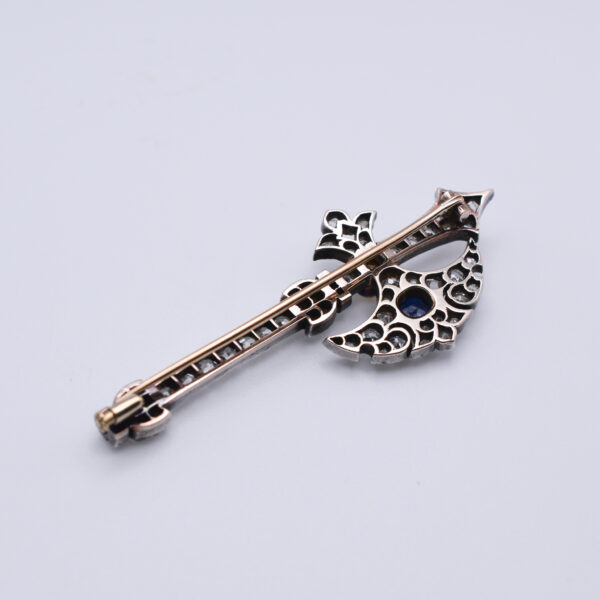 Antique Diamond and Sapphire Axe Brooch - Image 3