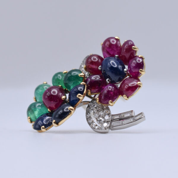 Rare Cartier Ruby, Emerald, Sapphire and Diamond Brooch - Image 3
