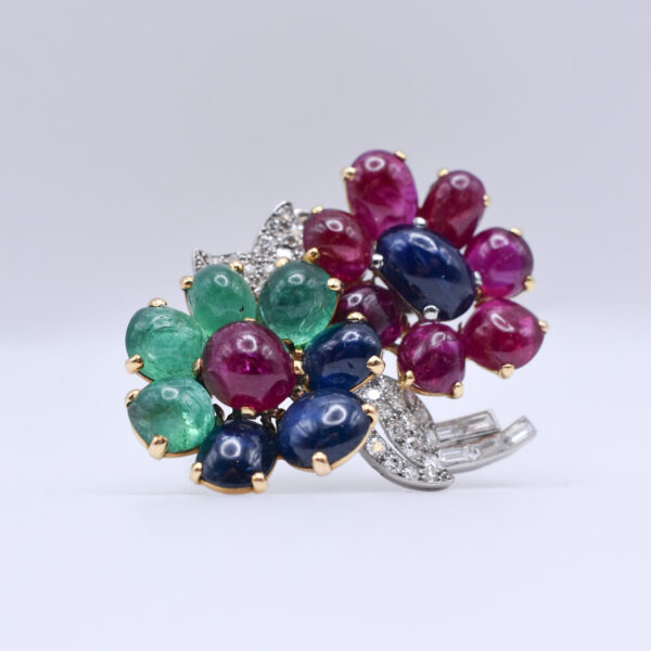 Rare Cartier Ruby, Emerald, Sapphire and Diamond Brooch - Image 4