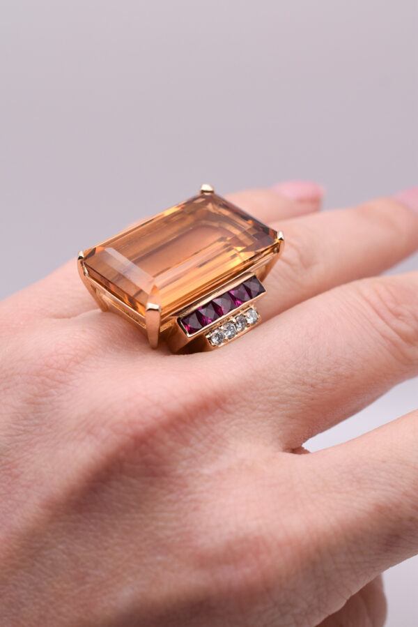 Large Citrine, Diamond and Ruby Cocktail Ring - Image 2