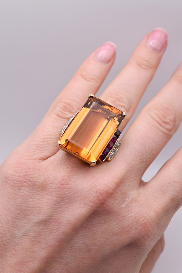 Large Citrine, Diamond and Ruby Cocktail Ring - Image 4
