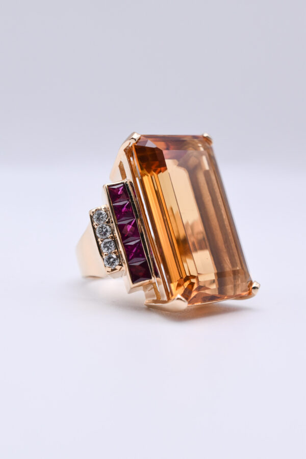 Large Citrine, Diamond and Ruby Cocktail Ring - Image 3