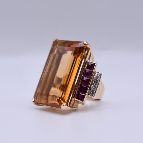 Large Citrine, Diamond and Ruby Cocktail Ring - Image 6