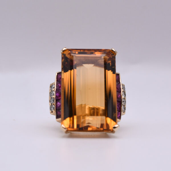 Large Citrine, Diamond and Ruby Cocktail Ring - Image 5