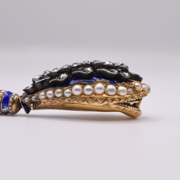 Antique Georgian Diamond, Seed Pearl and Blue Enamel Snake Bracelet - Image 4