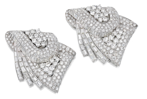 Art Deco Platinum Diamond Clip Brooches