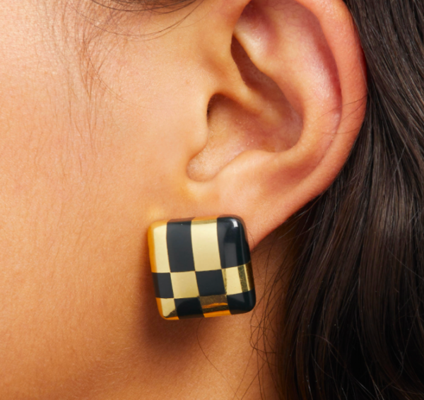 Tiffany Onyx and Gold Geometrical Earrings - Image 2
