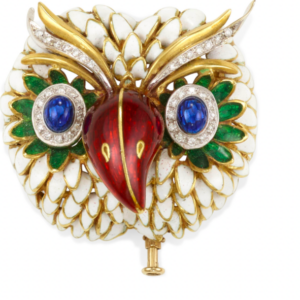 1960s Multi-Colour Enamel and Diamond Owl Brooch