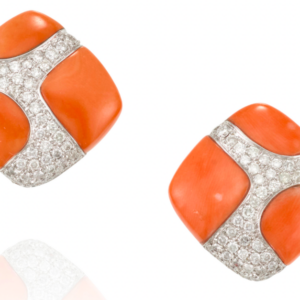 1970s Coral and Diamond Earclips