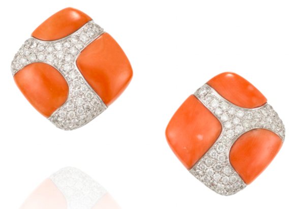 1970s Coral and Diamond Earclips