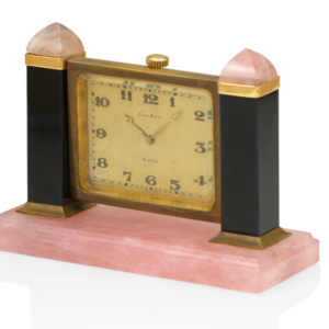 Cartier Onyx and Rose Quartz Desk Clock