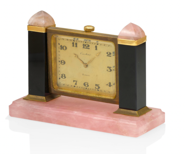 Cartier Onyx and Rose Quartz Desk Clock