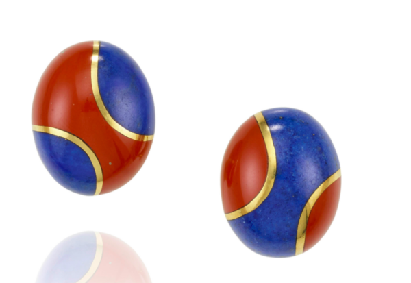 Tiffany Jasper and Lapis Lazuli Gold Earrings