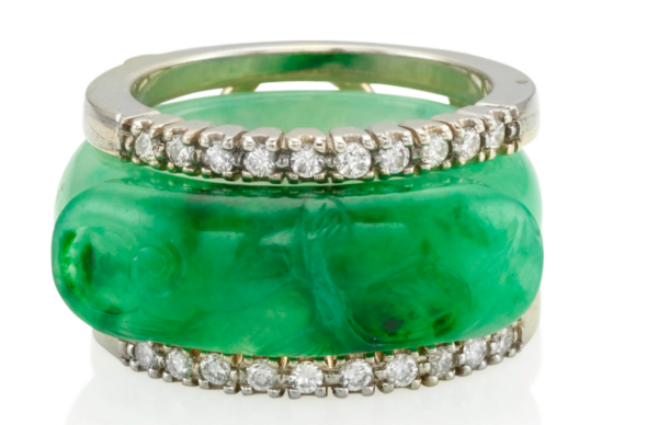 Carved Jade and Diamond Ring