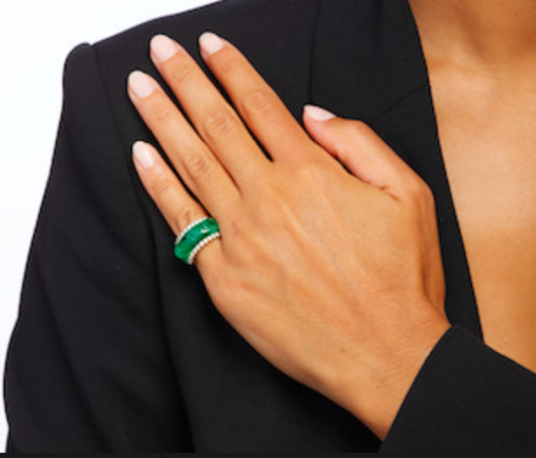Carved Jade and Diamond Ring - Image 2