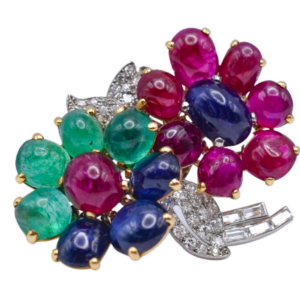 Rare Cartier Ruby, Emerald, Sapphire and Diamond Brooch