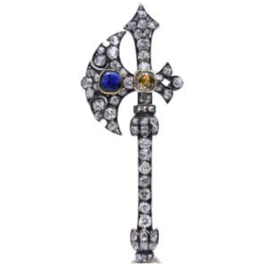 Antique Diamond and Sapphire Axe Brooch