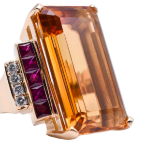 Large Citrine, Diamond and Ruby Cocktail Ring