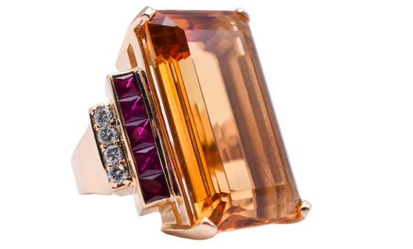 Large Citrine, Diamond and Ruby Cocktail Ring