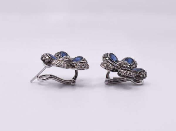 Sapphire and Diamond Flower Earrings in 18K White Gold - Image 5
