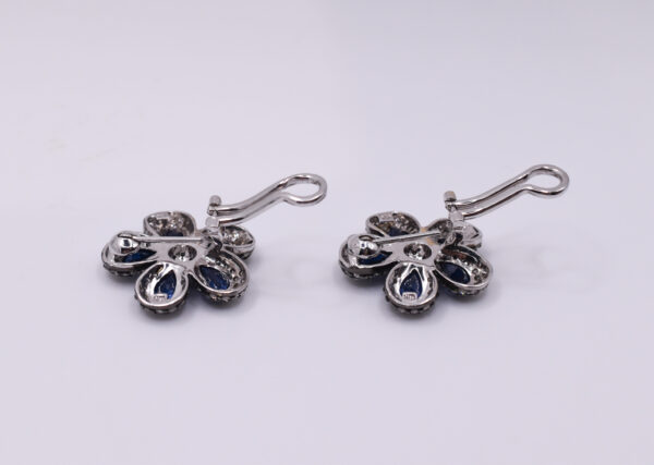 Sapphire and Diamond Flower Earrings in 18K White Gold - Image 6