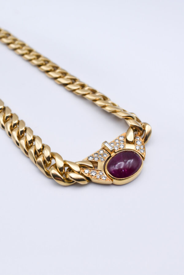 Vintage Bulgari 18k Gold Ruby and Diamond Chain Necklace - Image 2