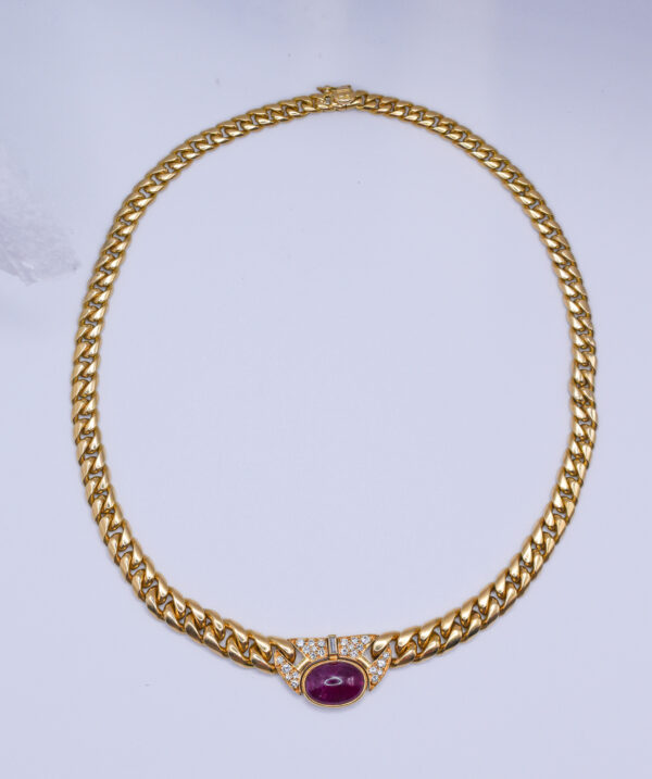 Vintage Bulgari 18k Gold Ruby and Diamond Chain Necklace - Image 3