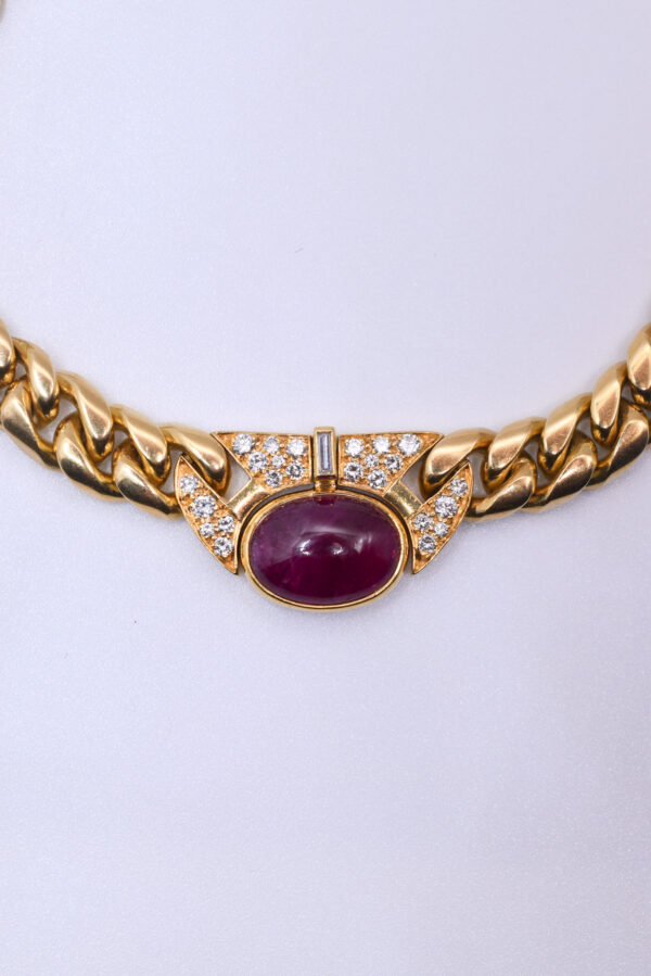 Vintage Bulgari 18k Gold Ruby and Diamond Chain Necklace - Image 4