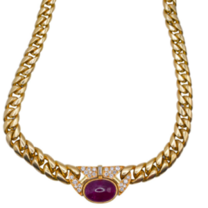 Vintage Bulgari 18k Gold Ruby and Diamond Chain Necklace