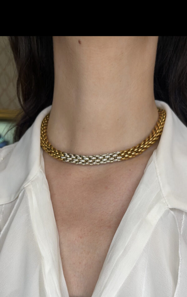 18k Gold and Diamond Tubular Necklace and Bracelet Set - Image 5