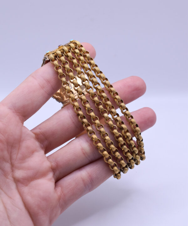 Antique Ruby, Turquoise and Porcelain Bracelet in 18k Yellow Gold - Image 4