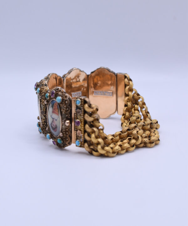 Antique Ruby, Turquoise and Porcelain Bracelet in 18k Yellow Gold - Image 6