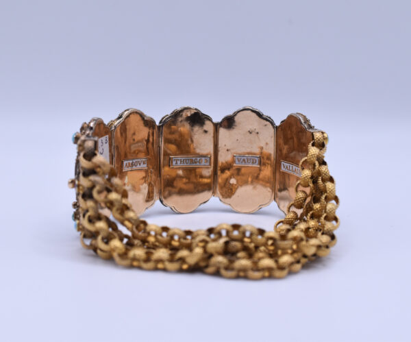 Antique Ruby, Turquoise and Porcelain Bracelet in 18k Yellow Gold - Image 5