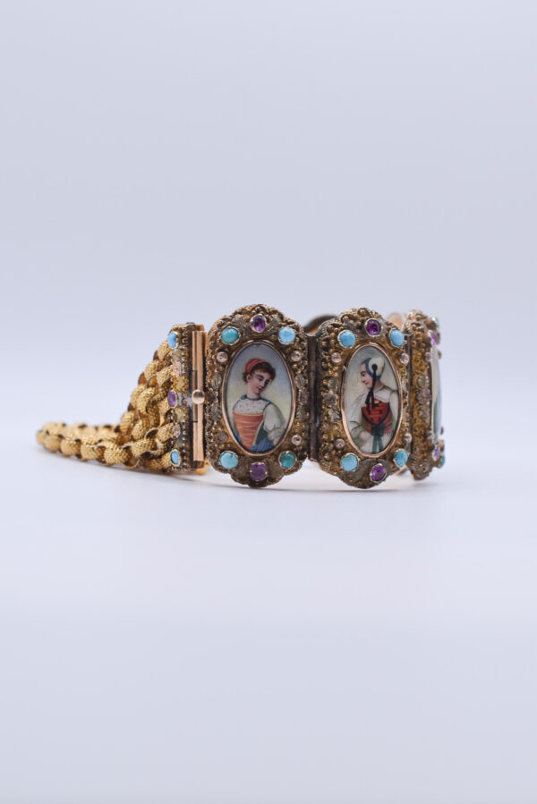 Antique Ruby, Turquoise and Porcelain Bracelet in 18k Yellow Gold - Image 7