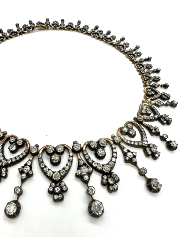 Victorian necklace in silver, gold with old cut diamonds